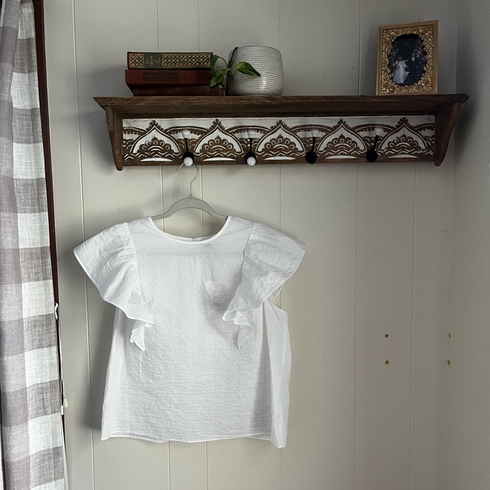 NWT A. New. Day. White Cotton Tank with Flutter Sleeves